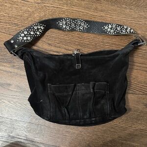 Black Suede Women's Bag with Studded Strap Tylie Malibu handbag purse